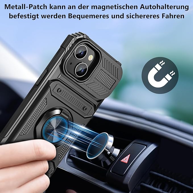 🛡️ Military-Grade iPhone 15 Case | Card Slot + 360° Rotating Stand | Black 📱