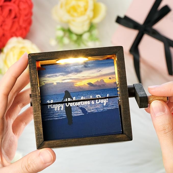 ✨ Custom Photo Flip Book Frame with Light | Hand-Cranked Animated Memory Album | Perfect Valentine’s Day Gift for Couples ❤️