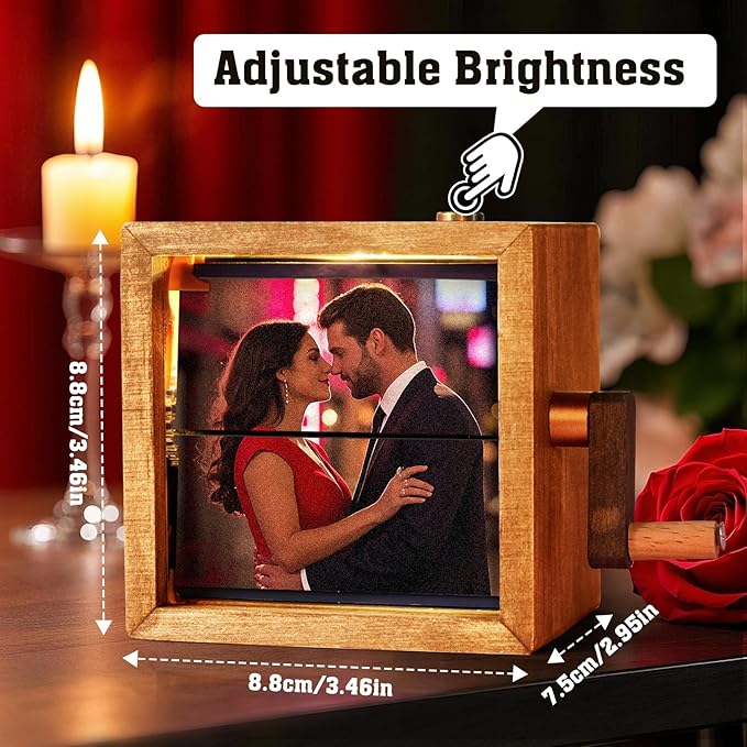 ✨ Custom Photo Flip Book Frame with Light | Hand-Cranked Animated Memory Album | Perfect Valentine’s Day Gift for Couples ❤️