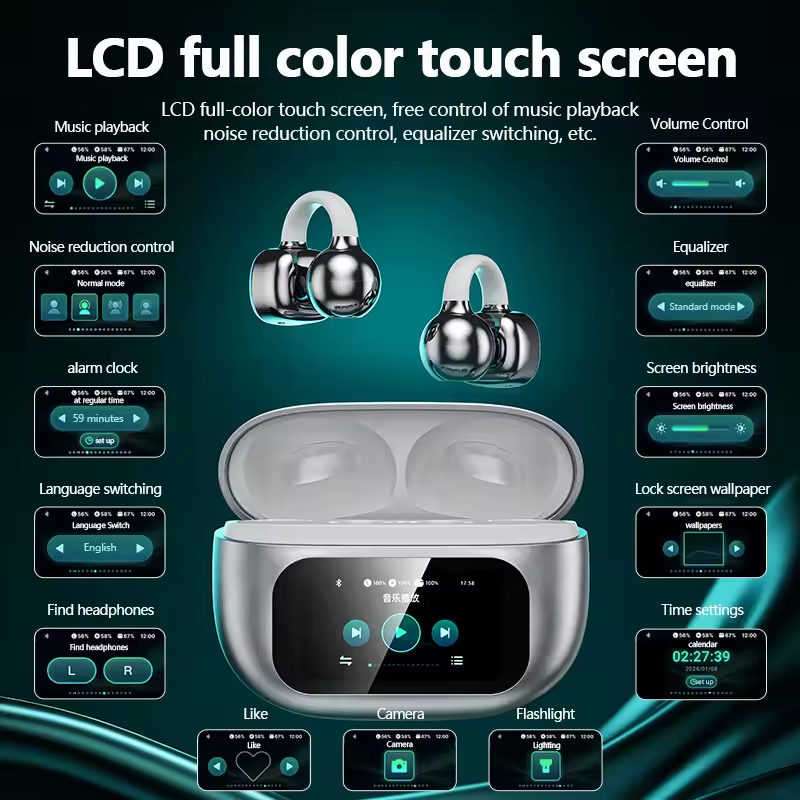 Wireless Bluetooth Headphones LED Power Display Earphones Mic Noise Cancellation Stereo Sound Earphones