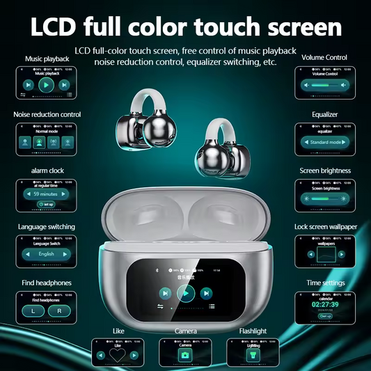 Wireless Bluetooth Headphones LED Power Display Earphones Mic Noise Cancellation Stereo Sound Earphones