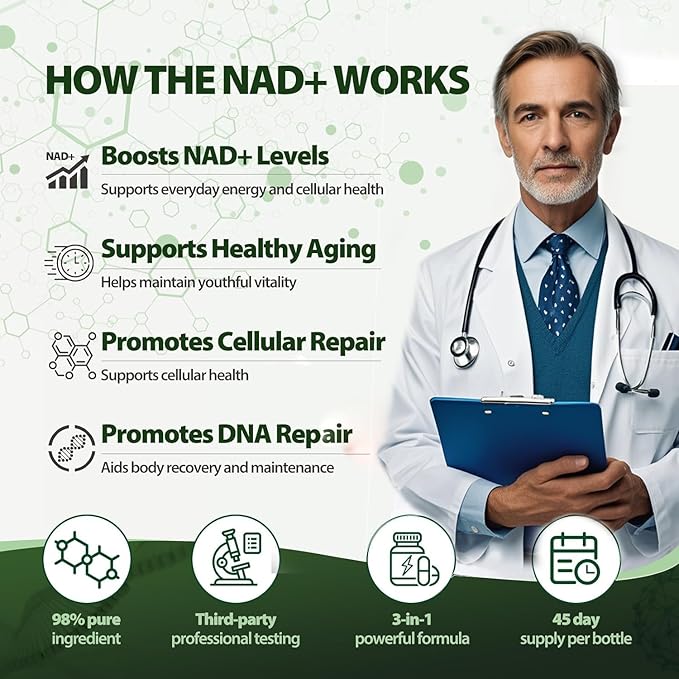 🌟【Science-Backed Youth Revival】NAD+ Synergy Formula – Defy Aging, Boost Energy &amp; Focus! 🔬